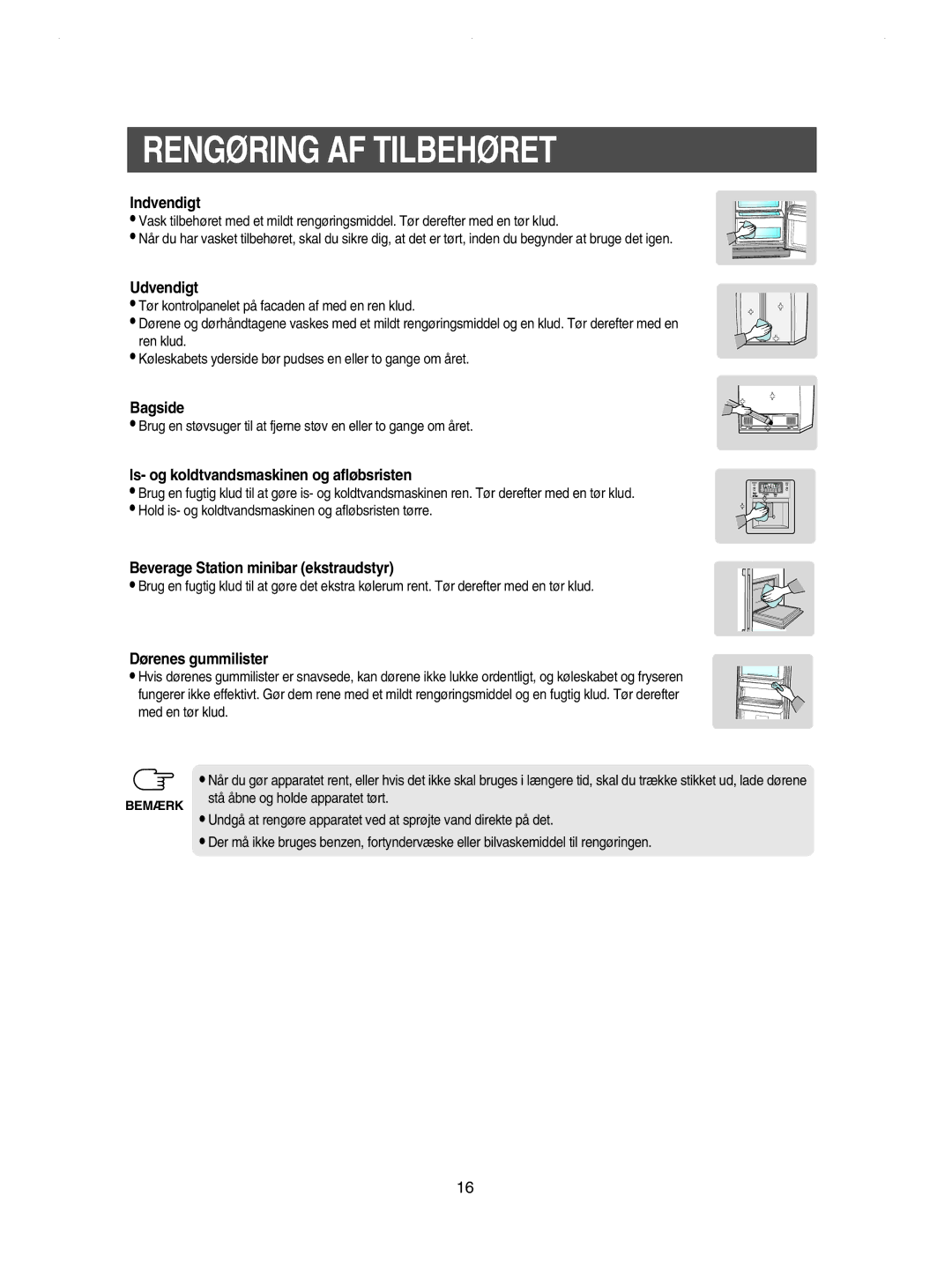 Samsung RSE8KPUS1/XEE, RSE8KPPS1/XEE, RSE8JPPS1/XEE, RSE8JPUS1/XEE, RSE8DPAS1/XEE manual Rengøring AF Tilbehøret 