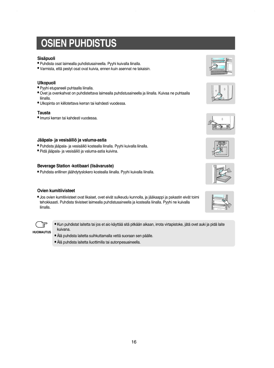 Samsung RSE8KPUS1/XEE, RSE8KPPS1/XEE, RSE8JPPS1/XEE, RSE8JPUS1/XEE, RSE8DPAS1/XEE manual Osien Puhdistus 