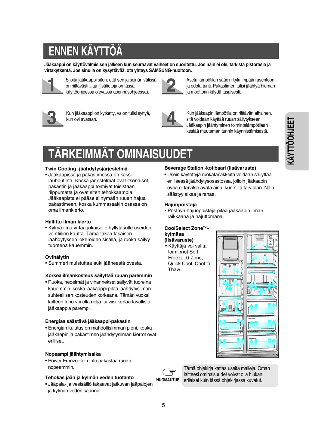 Samsung RSE8JPPS1/XEE, RSE8KPPS1/XEE, RSE8KPUS1/XEE, RSE8JPUS1/XEE, RSE8DPAS1/XEE manual Ennen Käyttöä, Tärkeimmät Ominaisuudet 