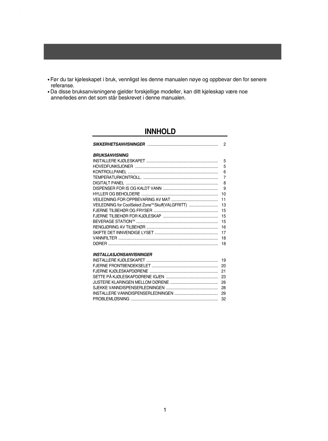 Samsung RSE8KPUS1/XEE, RSE8KPPS1/XEE, RSE8JPPS1/XEE, RSE8JPUS1/XEE, RSE8DPAS1/XEE manual Innhold 