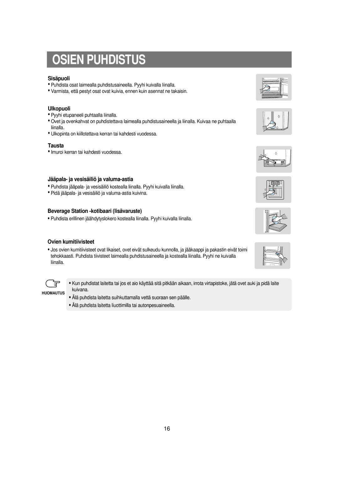 Samsung RSE8KPUS1/XEE, RSE8KPPS1/XEE manual Osien Puhdistus 