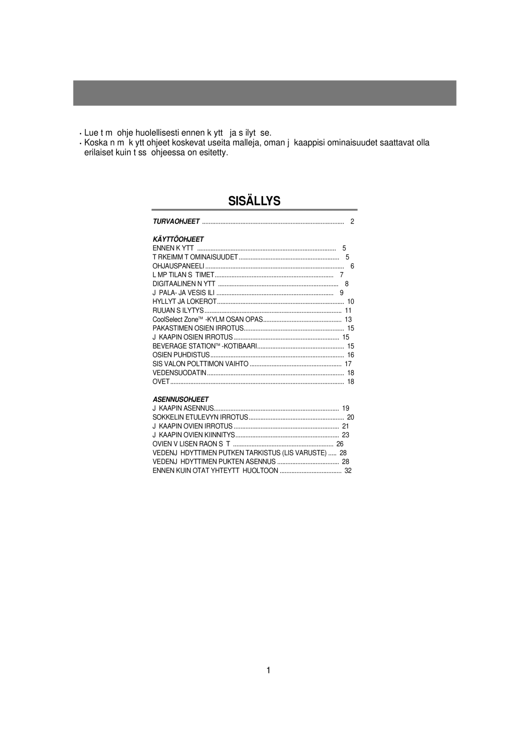 Samsung RSE8KPPS1/XEE, RSE8KPUS1/XEE manual Sisällys 