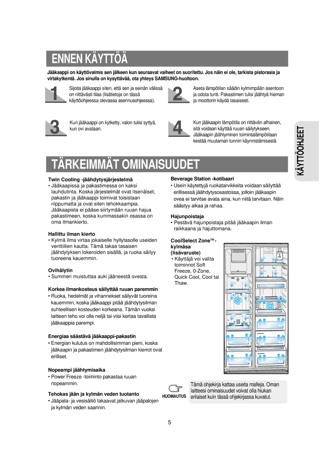 Samsung RSE8KPPS1/XEE, RSE8KPUS1/XEE manual Ennen Käyttöä, Tärkeimmät Ominaisuudet 