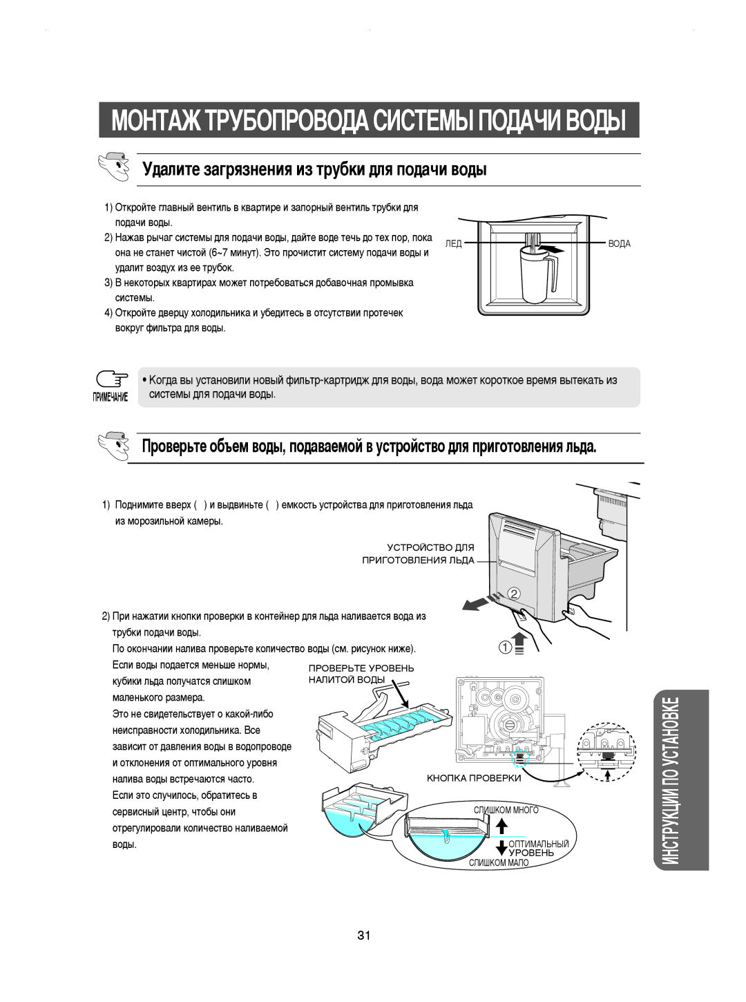 Samsung RSE8KPUS1/BUL manual ‰‡ÎËÚÂ Á‡„ﬂÁÌÂÌËﬂ ËÁ ÚÛ·ÍË ‰Îﬂ ÔÓ‰‡˜Ë ‚Ó‰˚, ÒËÒÚÂÏ˚ ‰Îﬂ ÔÓ‰‡˜Ë ‚Ó‰˚, Ôó‰‡˜Ë ‚Ó‰˚, Òëòúâï˚ 