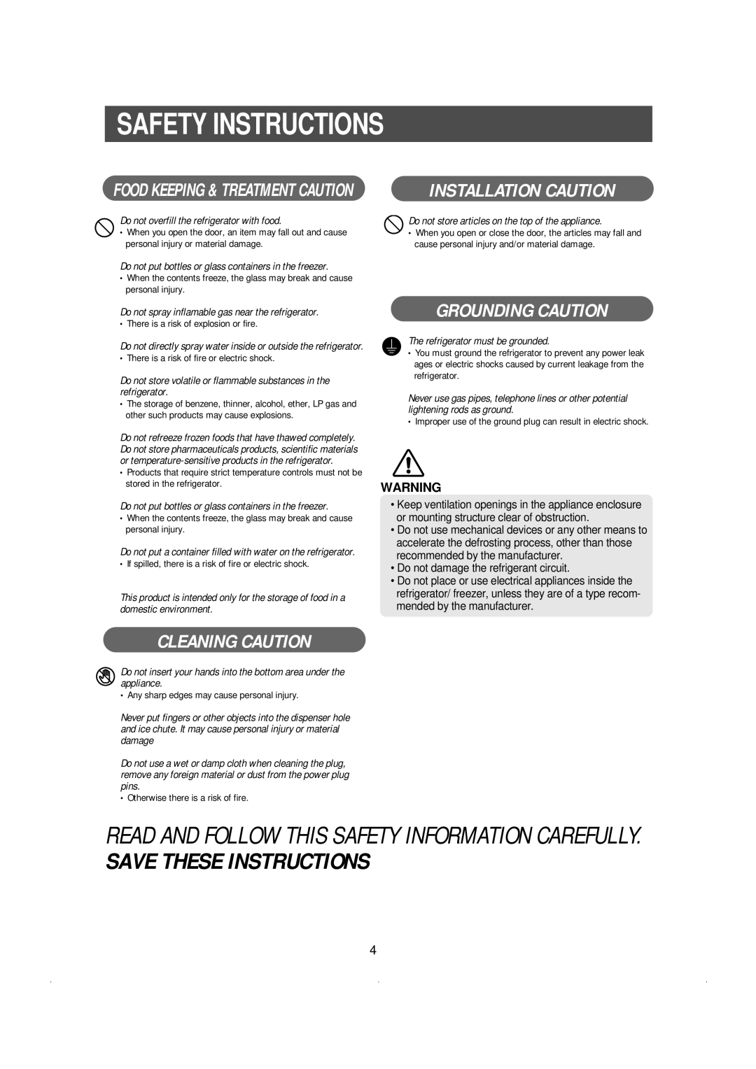 Samsung RSE8KPPS1/XEP manual Grounding Caution 