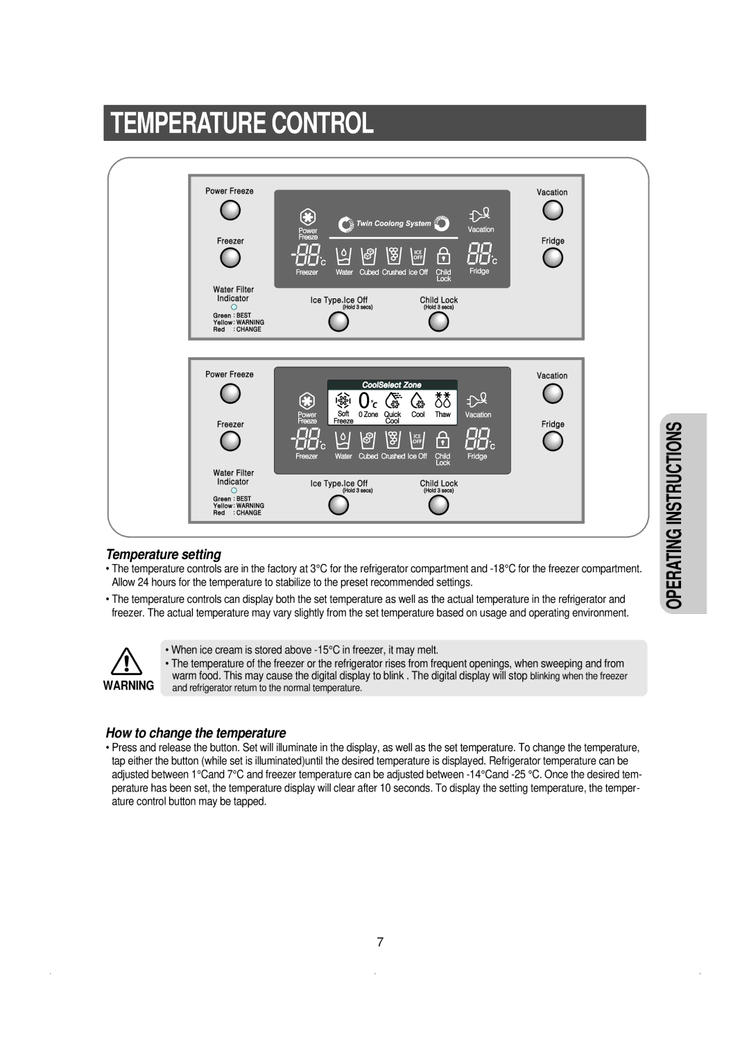 Samsung RSE8KPPS1/XEP manual Temperature Control, Temperature setting 