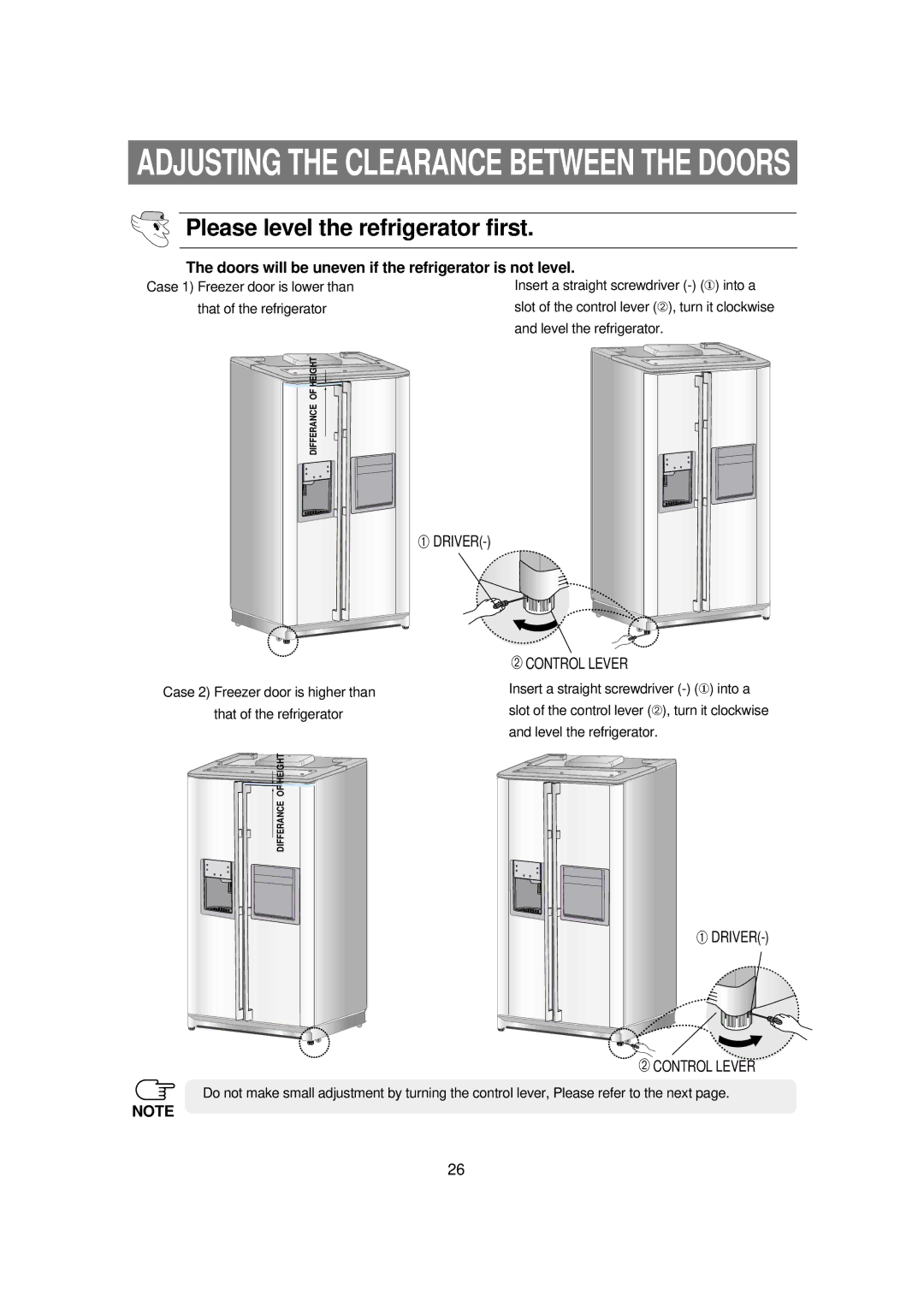 Samsung RSE8KPPS1/BUL manual Please level the refrigerator first, Doors will be uneven if the refrigerator is not level 