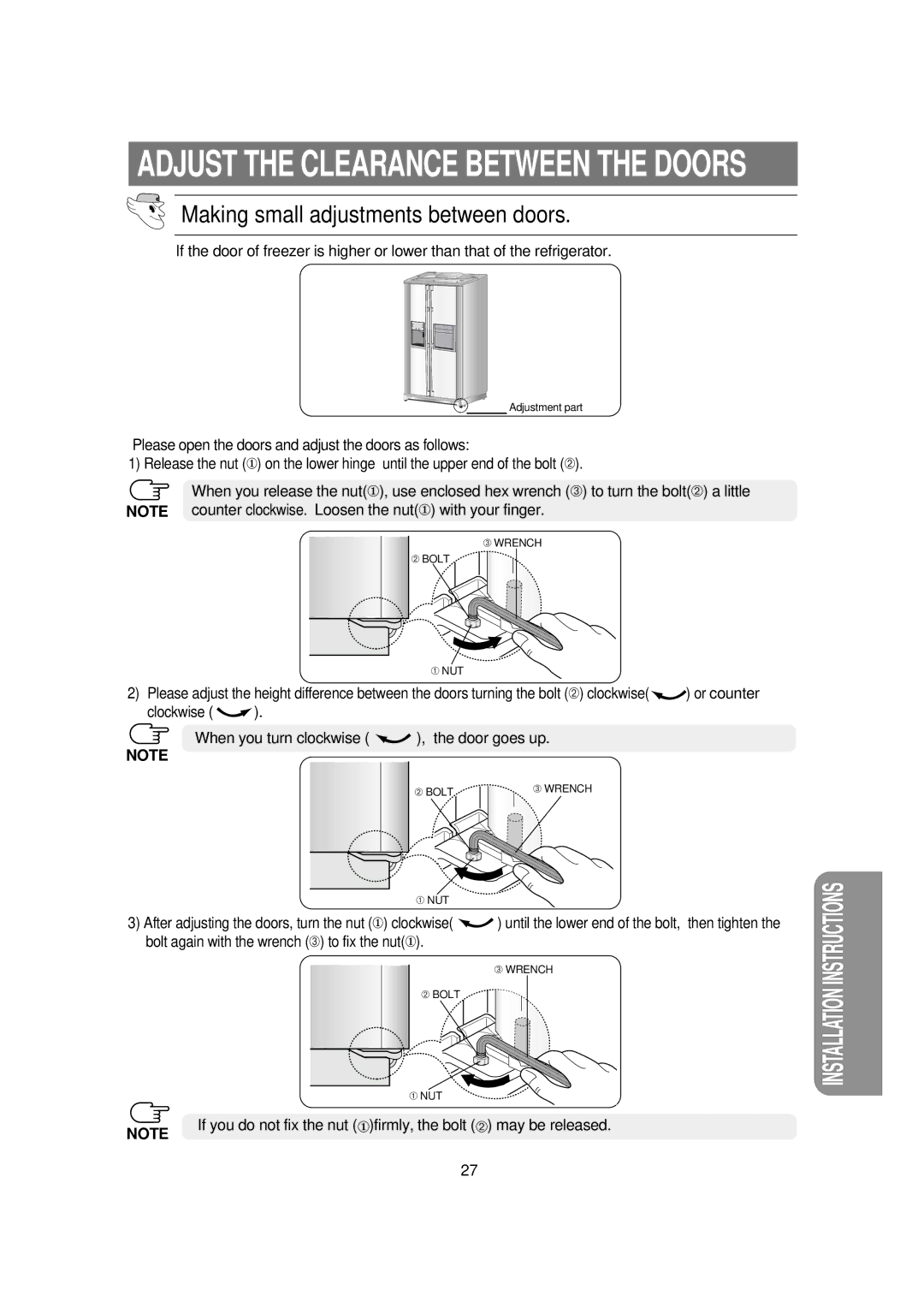 Samsung RSE8KPPS1/XEH, RSE8KPPS2/XEK, RSE8KPPS1/BUL manual Adjust the Clearance Between the Doors 