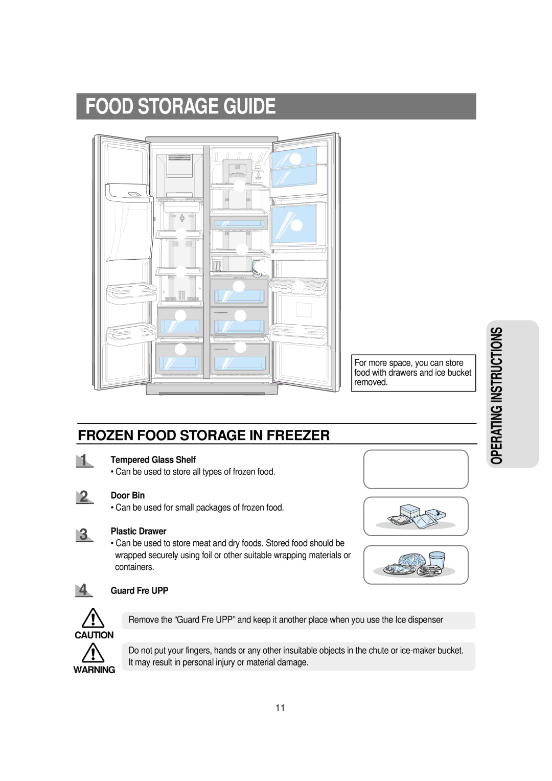 Samsung RSE8KPUS1/XEH, RSE8KPPS1/XEH Food Storage Guide, Tempered Glass Shelf, Door Bin, Plastic Drawer, Guard Fre UPP 