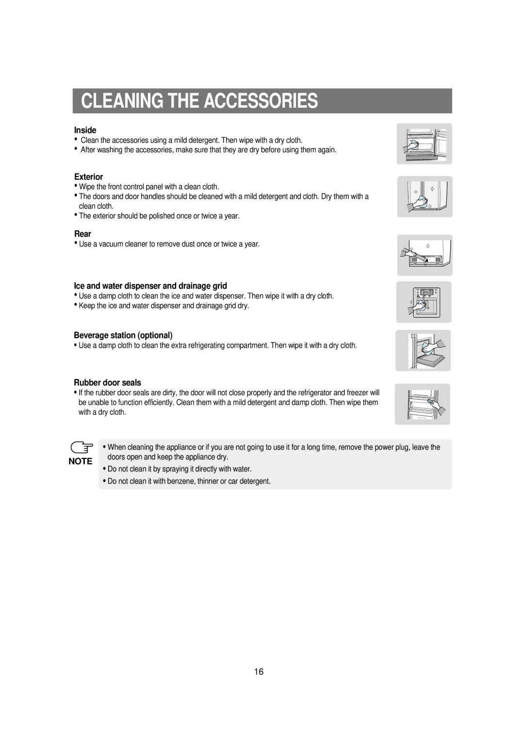 Samsung RSE8KPPS1/XEH, RSE8KPUS1/XEH, RSE8DPPS1/XEH, RSE8KPUS1/XEO manual Cleaning the Accessories 