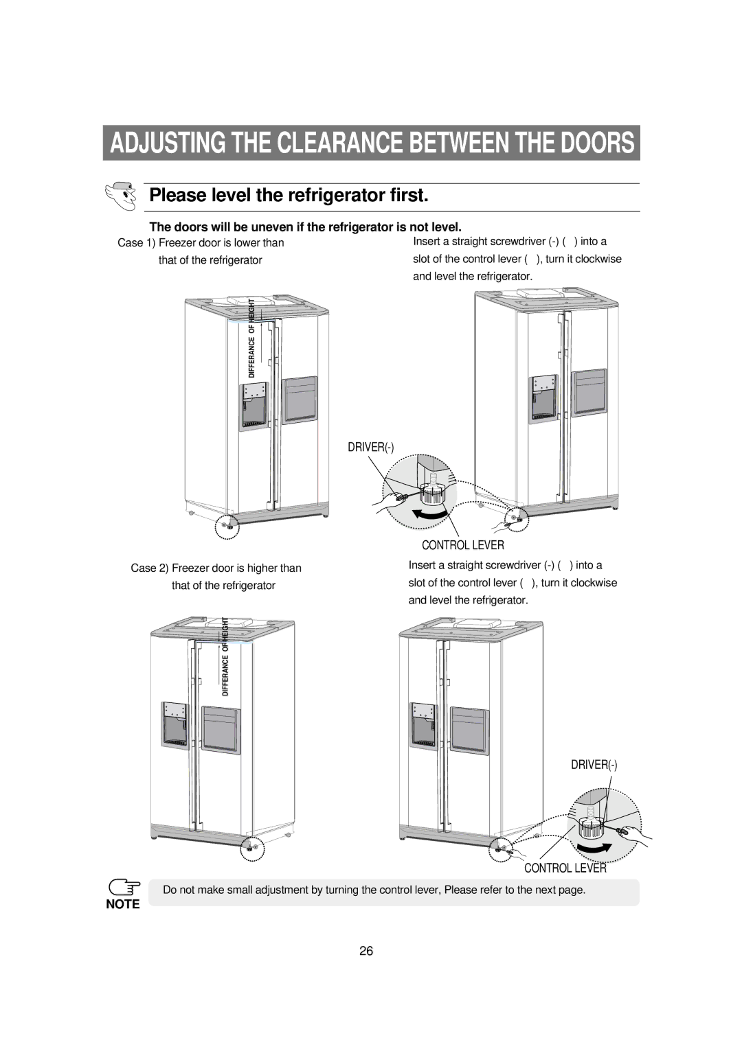 Samsung RSE8KPUS1/XEO manual Please level the refrigerator first, Doors will be uneven if the refrigerator is not level 