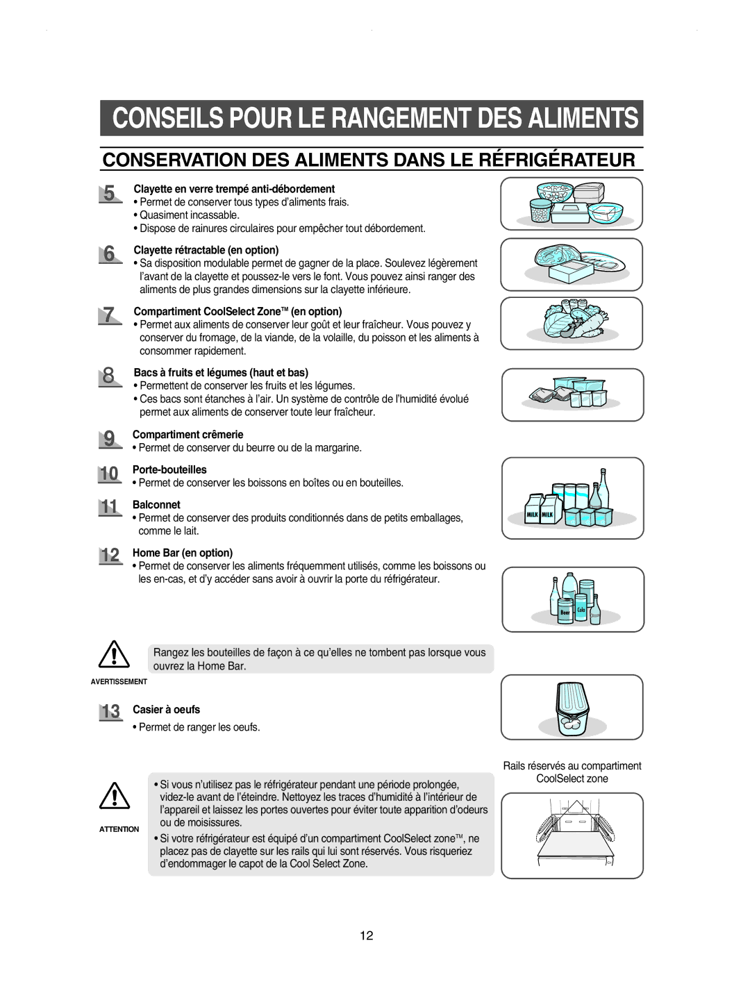 Samsung RSE8KPPS2/XEK, RSE8KPUS2/XEK, RSE8DYPS1/XEF, RSE8KPUS1/XEF manual Conservation DES Aliments Dans LE Réfrigérateur 