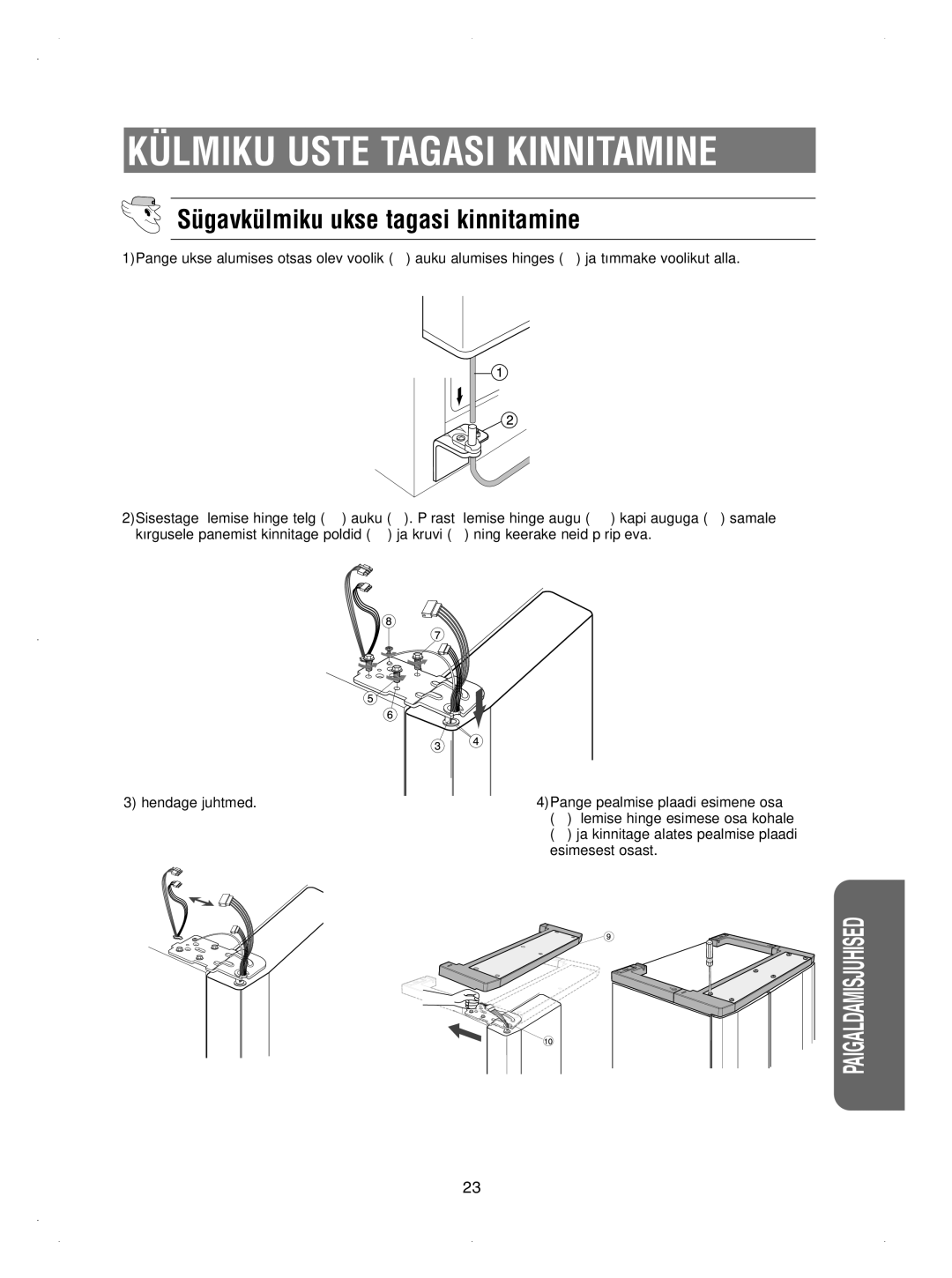 Samsung RSE8BPCW1/XEK, RSE8KPUS2/XEK, RSE8KPPS2/XEK Külmiku Uste Tagasi Kinnitamine, Sügavkülmiku ukse tagasi kinnitamine 