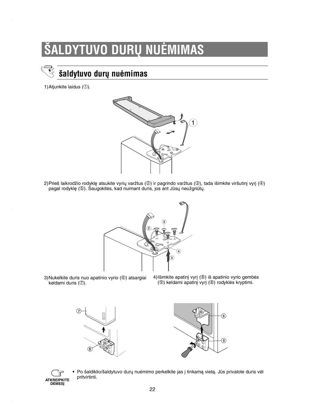 Samsung RSE8KPPS1/XEK, RSE8KPUS2/XEK, RSE8KPPS2/XEK, RSE8KPAS2/XEK, RSE8BPCW1/XEK, RSE8KPPS1/BWT manual ‰aldytuvo dur˜ nuòmimas 