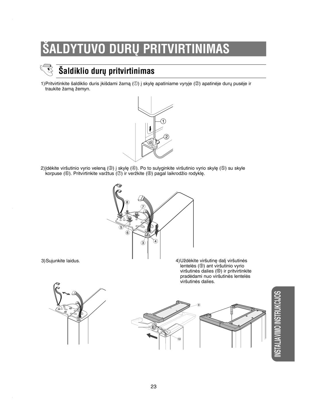 Samsung RSE8BPCW1/XEK, RSE8KPUS2/XEK, RSE8KPPS2/XEK manual ·ALDYTUVO DURˆ Pritvirtinimas, ·aldiklio dur˜ pritvirtinimas 