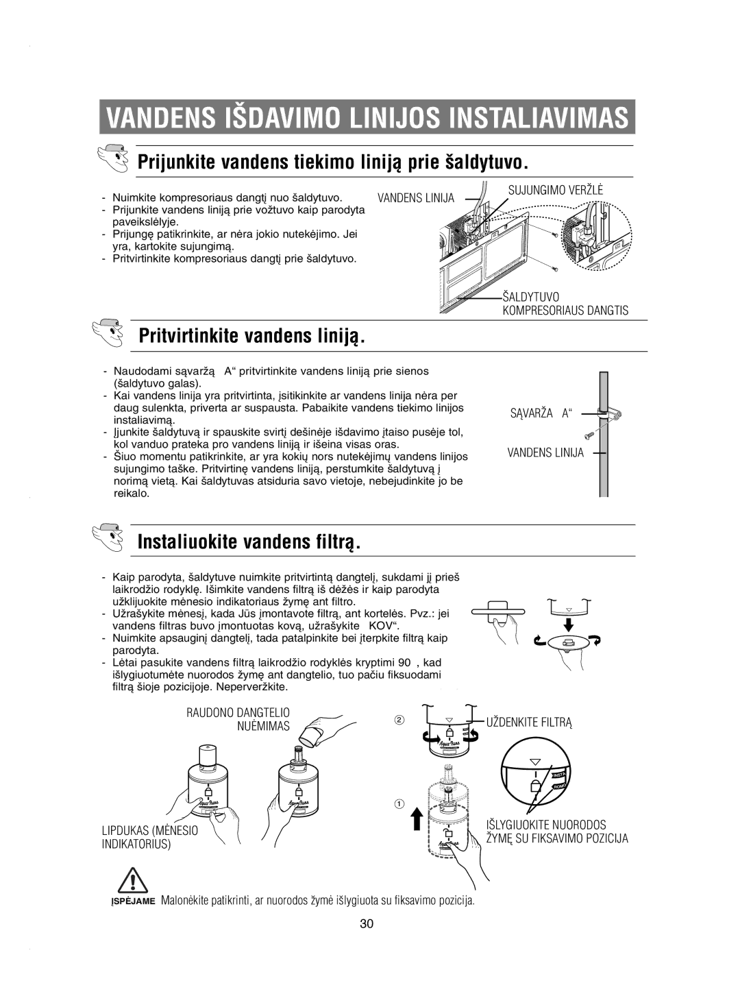 Samsung RSE8KPPS2/XEK manual Prijunkite vandens tiekimo linijà prie ‰aldytuvo, Pritvirtinkite vandens linijà, NUñMIMAS 