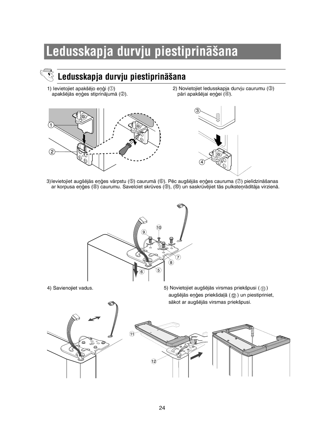 Samsung RSE8KPPS1/BWT, RSE8KPUS2/XEK, RSE8KPPS2/XEK, RSE8KPAS2/XEK, RSE8KPPS1/XEK manual Ledusskapja durvju piestiprinÇ‰ana 