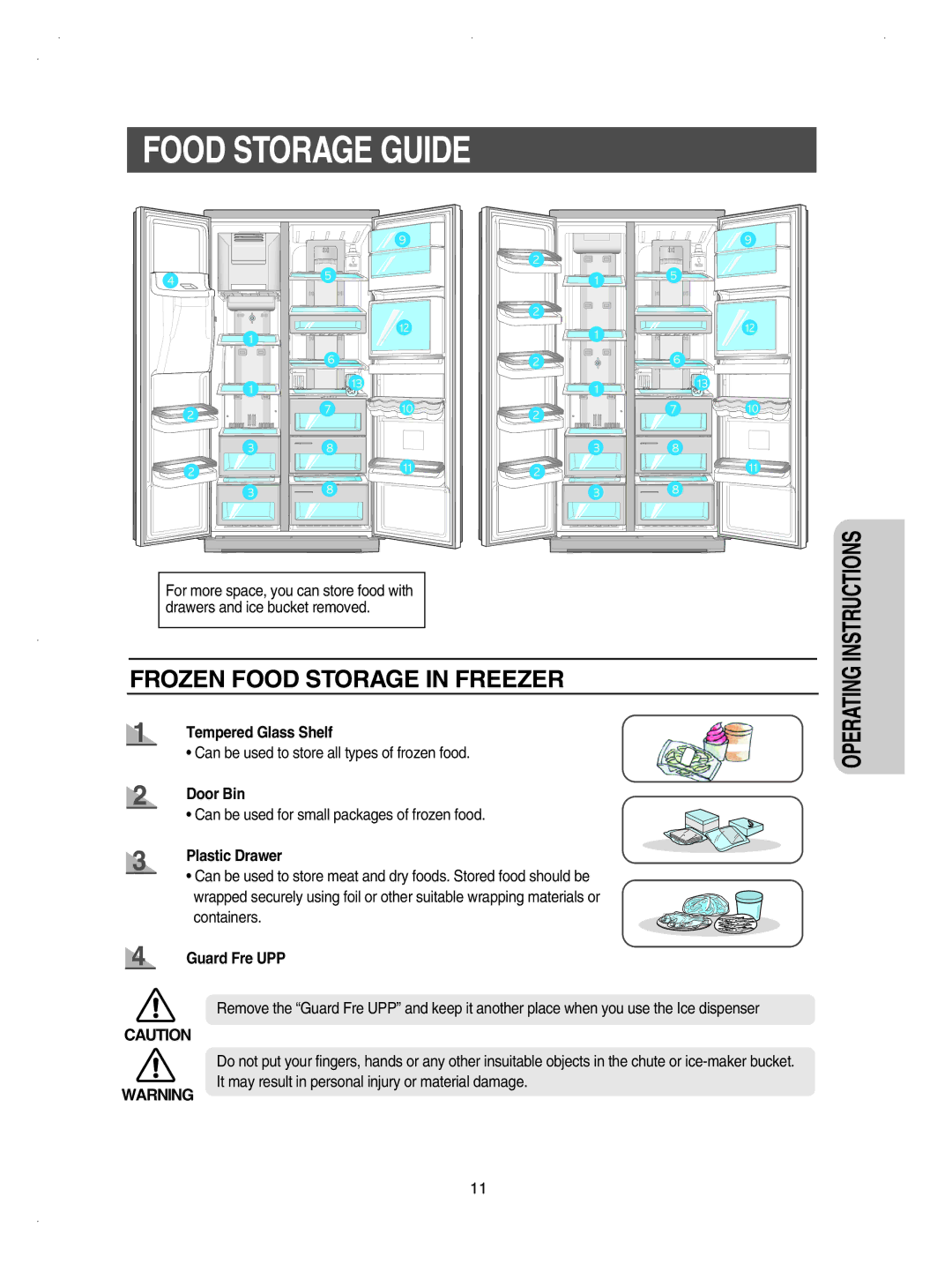 Samsung RSE8KPUS1/XEH, RSE8KPUS2/XEK Food Storage Guide, Tempered Glass Shelf, Door Bin, Plastic Drawer, Guard Fre UPP 