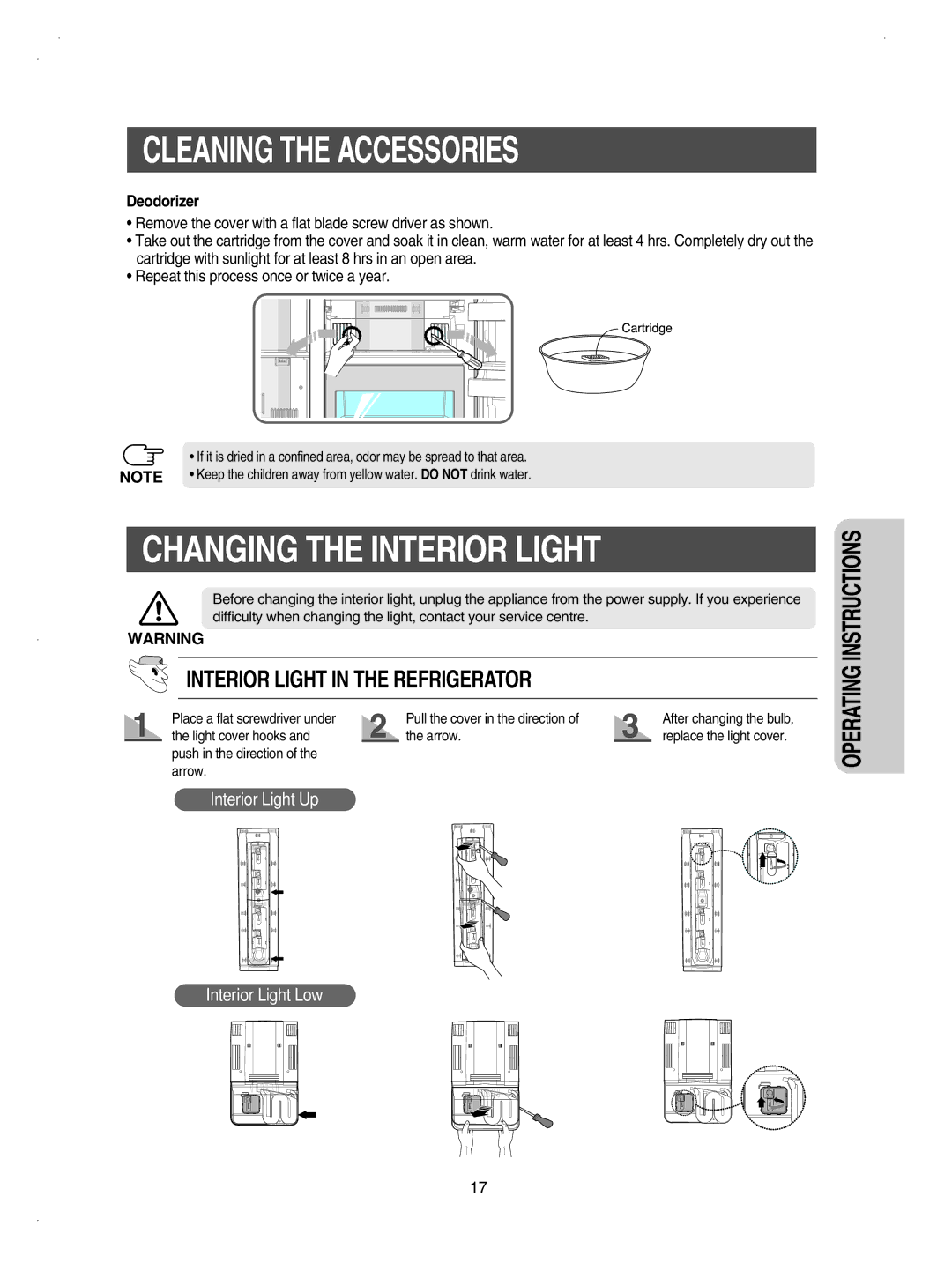 Samsung RSE8KPUS1/XEO, RSE8KPUS2/XEK, RSE8KPPS2/XEK, RSE8KPUS1/XEH, RSE8KYAS1/XAG Changing the Interior Light, Deodorizer 