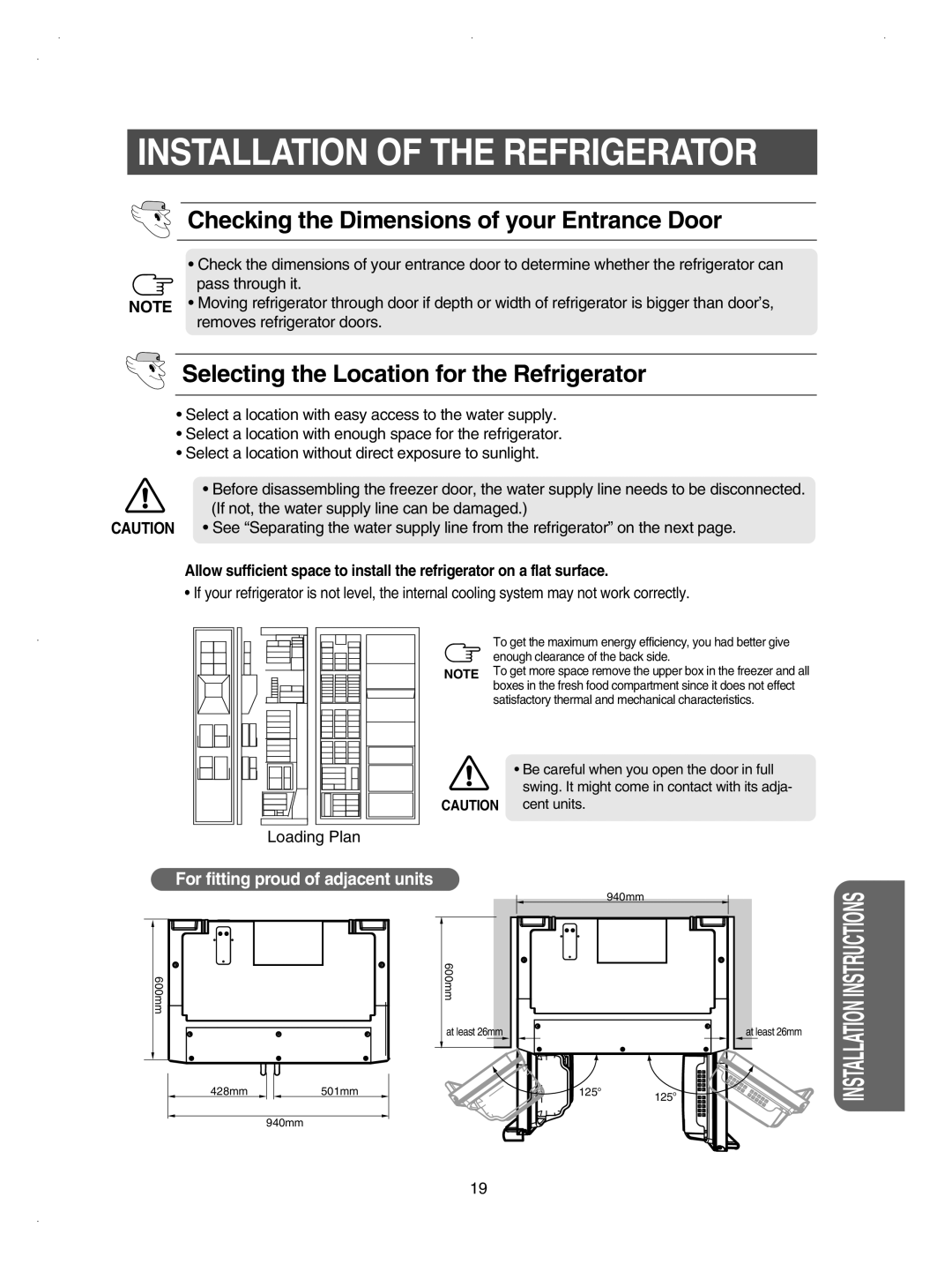 Samsung RSE8KPUS2/XEK, RSE8KPPS2/XEK manual Installation of the Refrigerator, Checking the Dimensions of your Entrance Door 