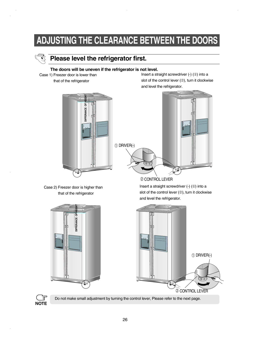 Samsung RSE8KPPS1/BUL manual Please level the refrigerator first, Doors will be uneven if the refrigerator is not level 