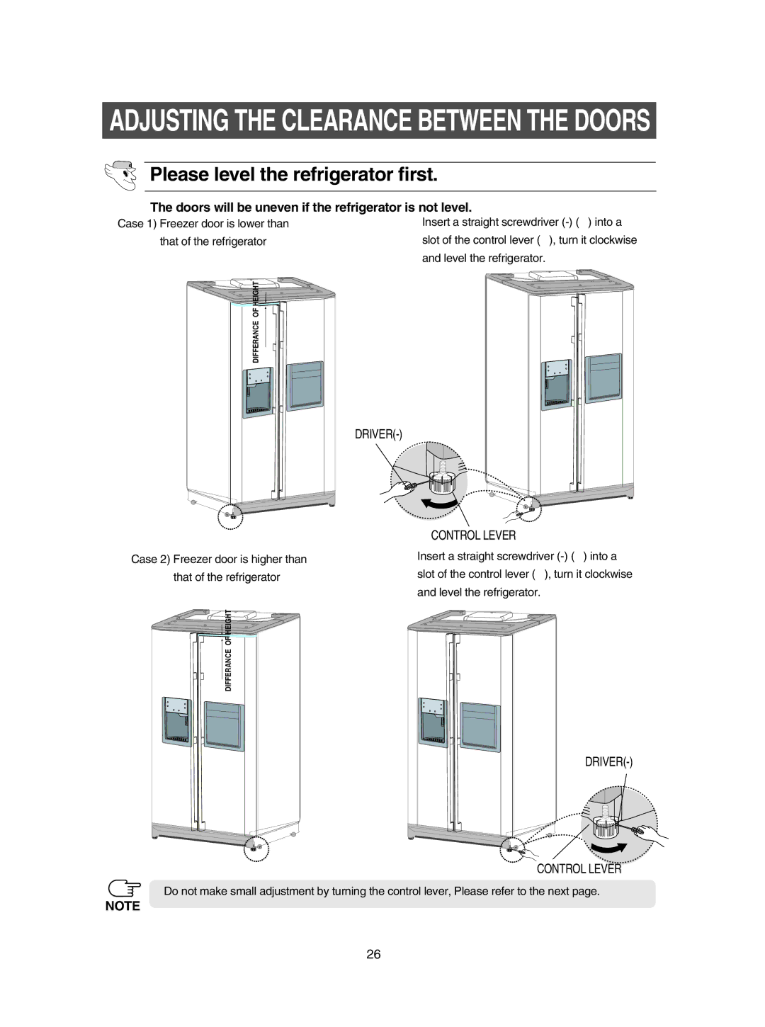 Samsung RSE8KPPS2/XEK manual Please level the refrigerator first, Doors will be uneven if the refrigerator is not level 