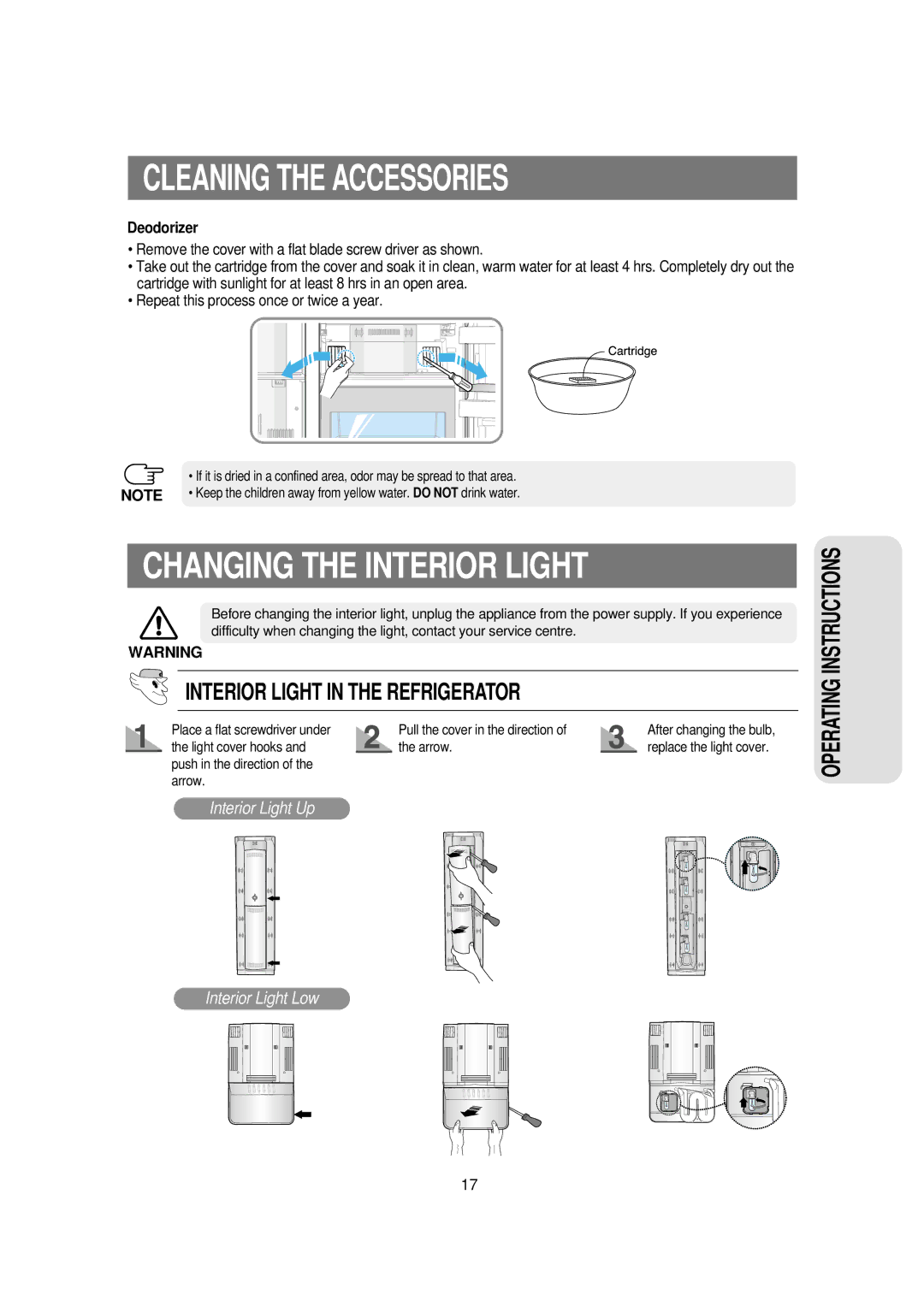 Samsung RSE8KPPS1/XEH, RSE8KPUS2/XEK manual Changing the Interior Light, Interior Light in the Refrigerator, Deodorizer 