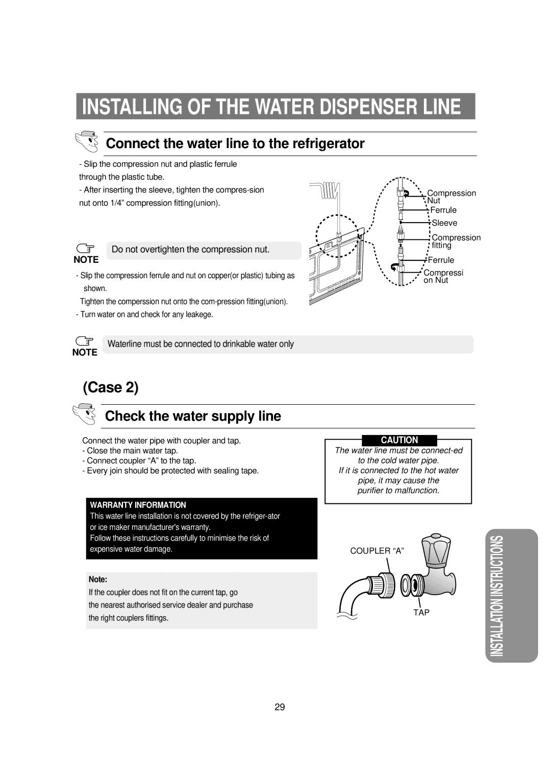 Samsung RSE8KPUS1/XEH, RSE8KPUS2/XEK, RSE8VPUS1/XET Connect the water line to the refrigerator, Check the water supply line 