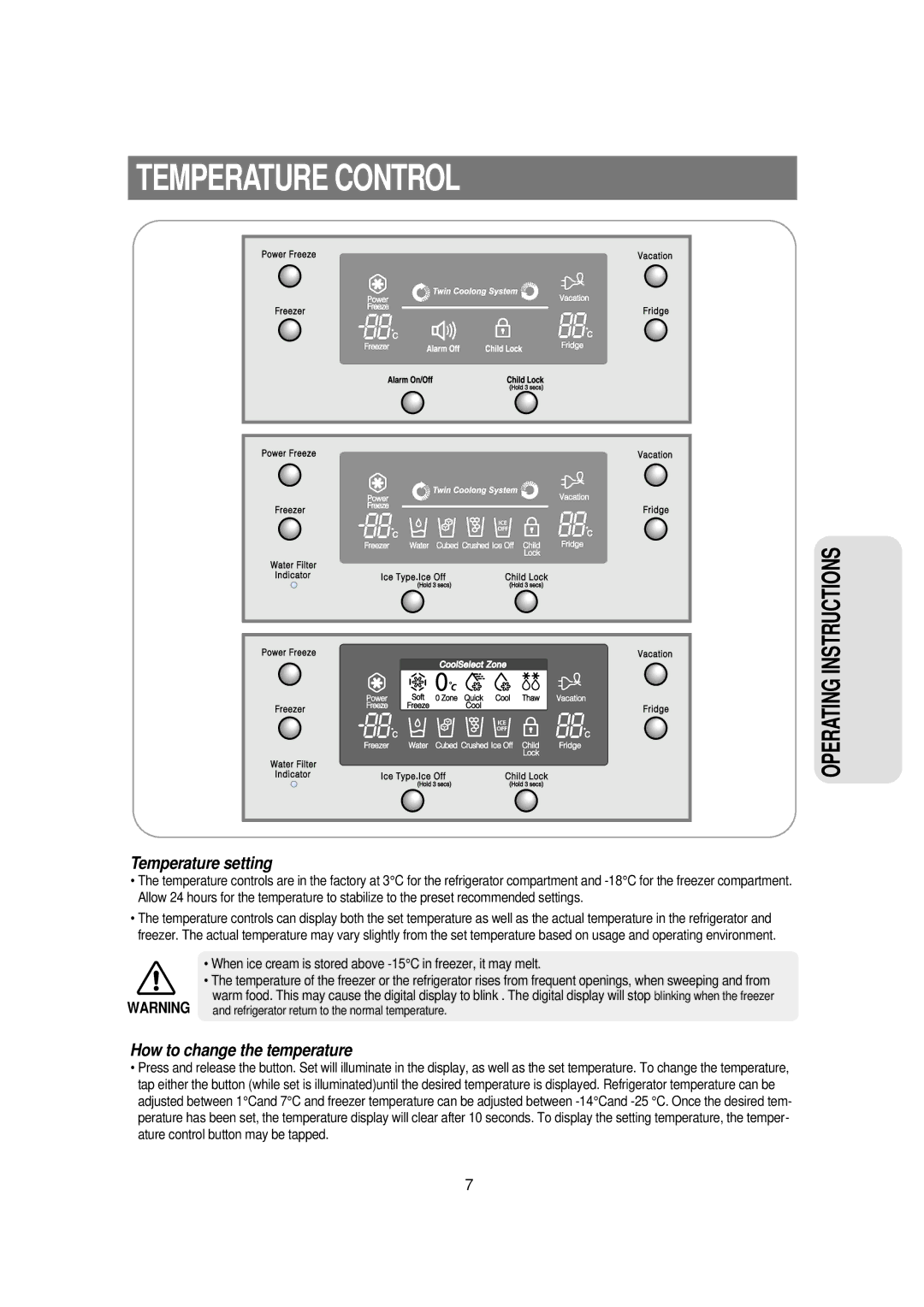 Samsung RSE8VPUS1/XET, RSE8KPUS2/XEK, RSE8KPUS1/XEH, RSE8KPUS1/BUL, RSE8KPPS1/XEH Temperature Control, Temperature setting 