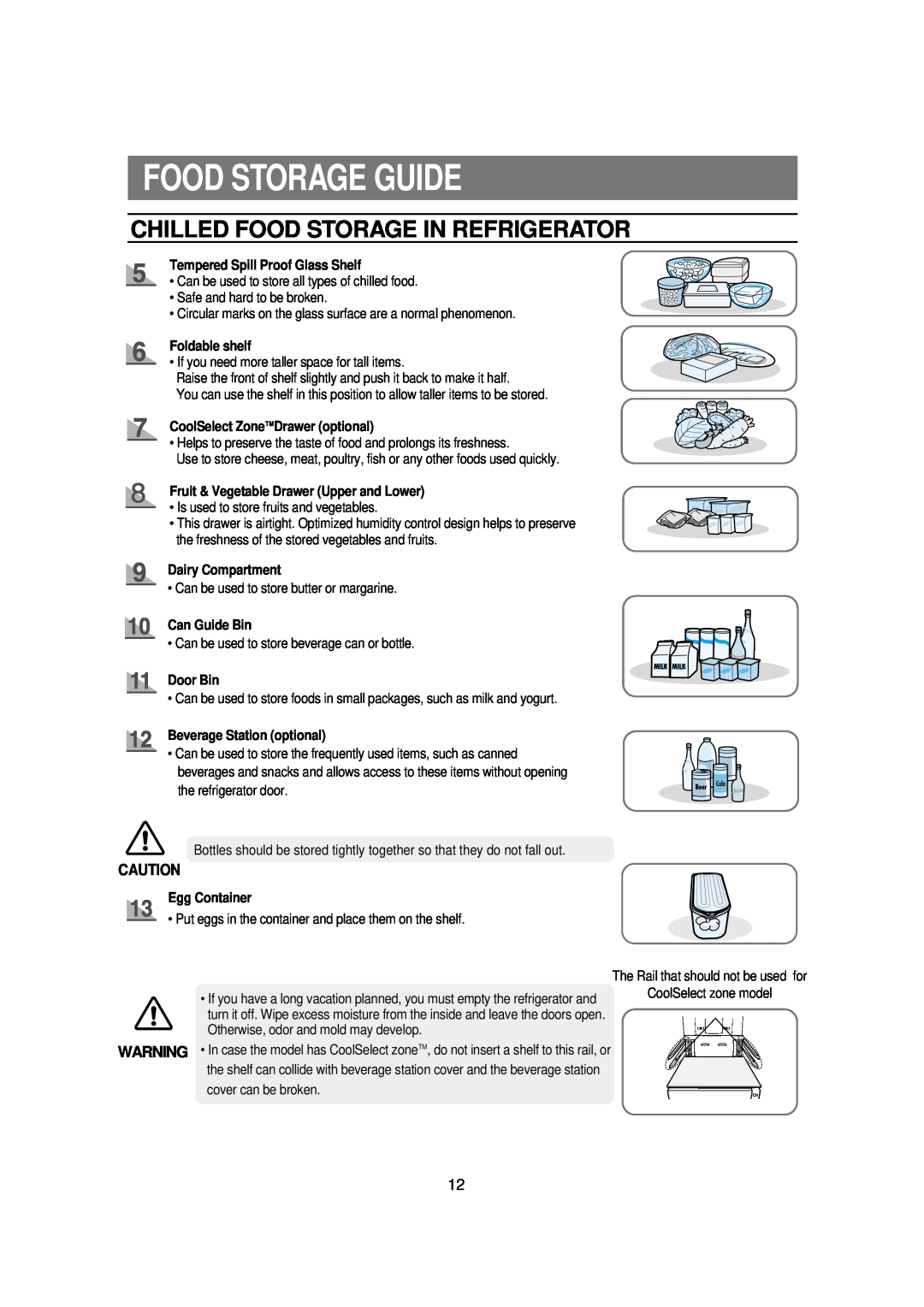 Samsung RSE8KPUS1/XEO Chilled Food Storage In Refrigerator, Food Storage Guide, Tempered Spill Proof Glass Shelf, Door Bin 