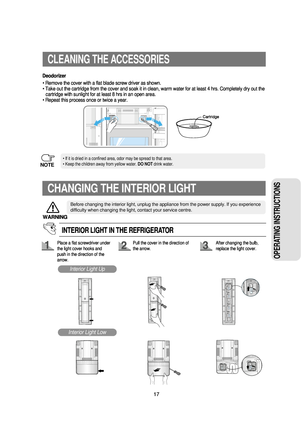 Samsung RSE8KPPS1/XEH Changing The Interior Light, Interior Light In The Refrigerator, Deodorizer, Operating Instructions 