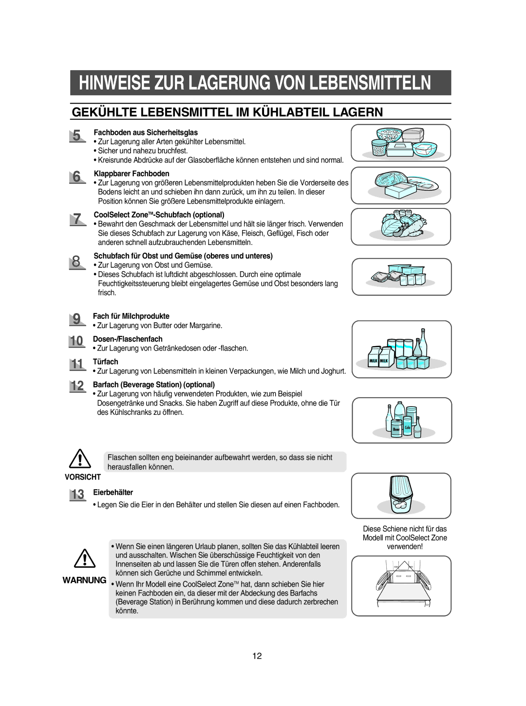 Samsung RSE8KZAS1/XEG Fachboden aus Sicherheitsglas, Klappbarer Fachboden, Fach für Milchprodukte, Dosen-/Flaschenfach 