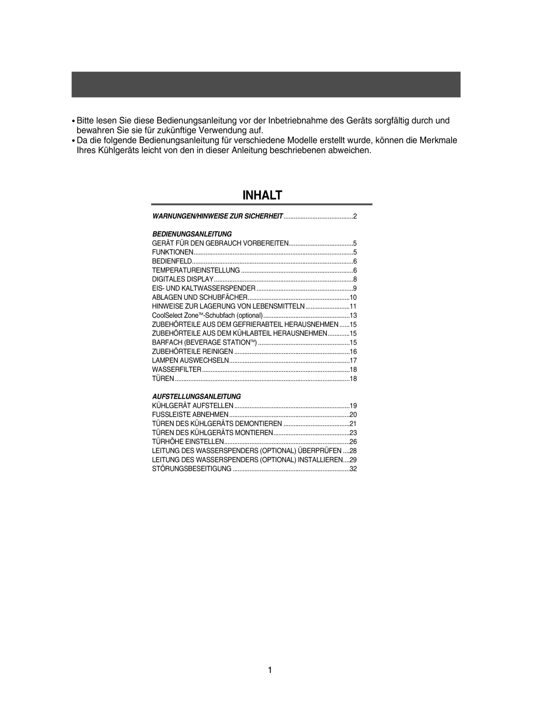 Samsung RSE8KZAS1/XEG manual Inhalt 