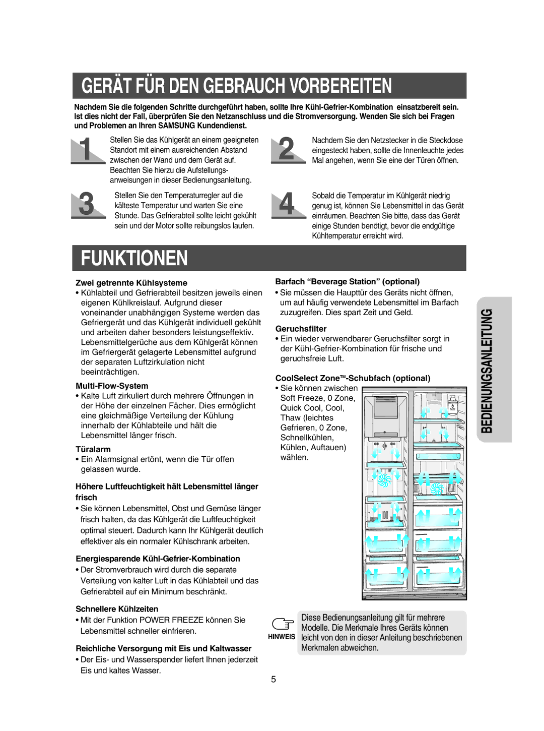 Samsung RSE8KZAS1/XEG manual Funktionen 