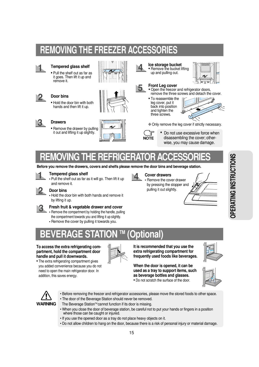 Samsung RSE8F, RSE8N, RSE8B manual Removing the Freezer Accessories 