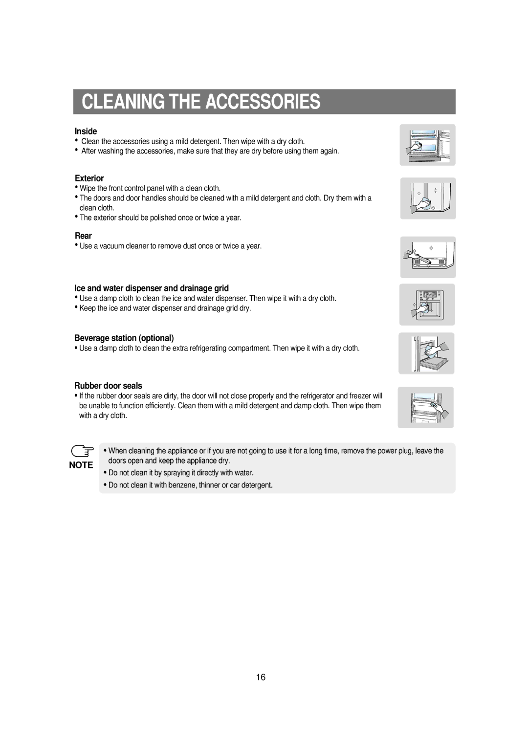 Samsung RSE8B, RSE8N, RSE8F manual Cleaning the Accessories 