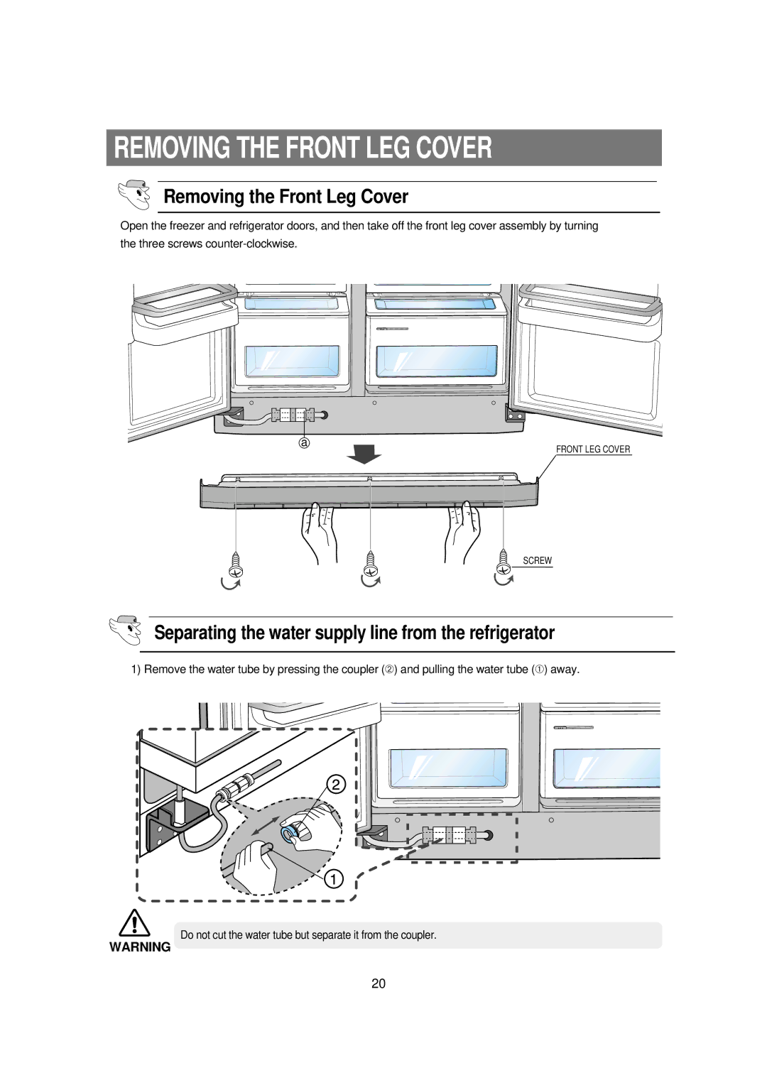 Samsung RSE8N, RSE8F, RSE8B manual Removing the Front LEG Cover, Removing the Front Leg Cover 