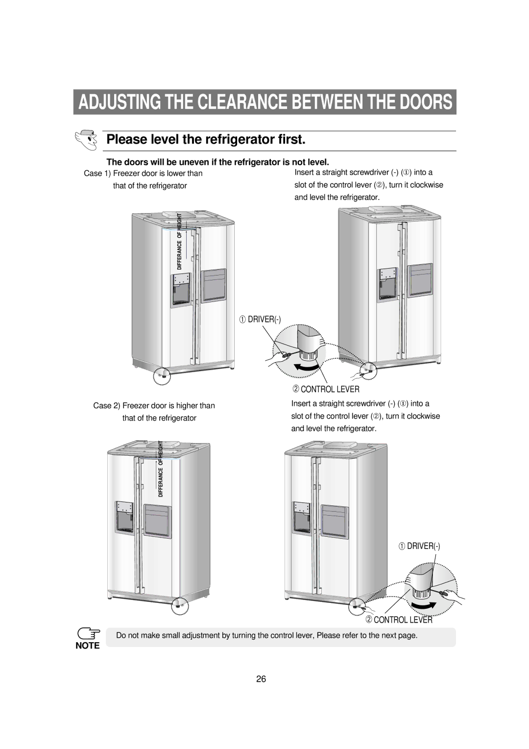 Samsung RSE8N, RSE8F, RSE8B manual Please level the refrigerator first, Doors will be uneven if the refrigerator is not level 