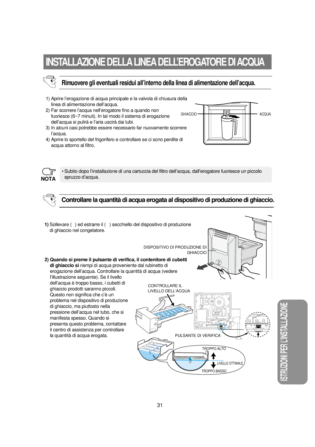 Samsung RSE8DZAS1/XET, RSE8NPPS1/XET, RSE8VPUS1/XET manual Fuoriesce 6~7 minuti. In tal modo il sistema di erogazione 