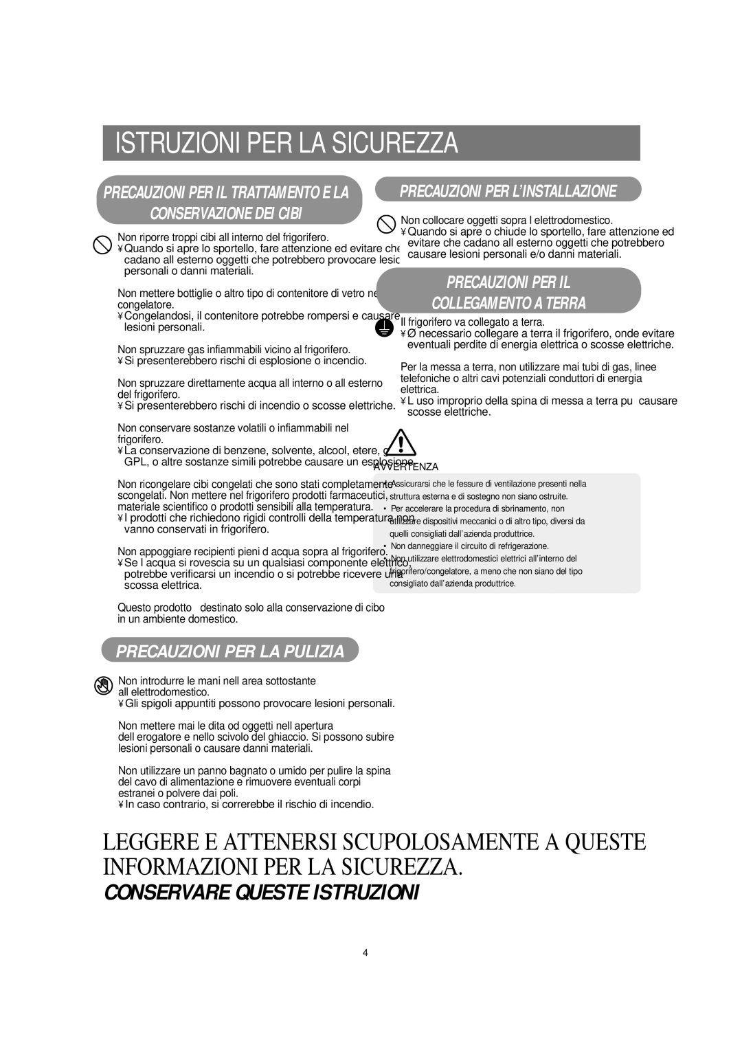 Samsung RSE8NPPS1/XET, RSE8VPUS1/XET, RSE8DZAS1/XET, RSE8JPPS1/XET, RSE8KPUS1/XET manual Conservare Queste Istruzioni 