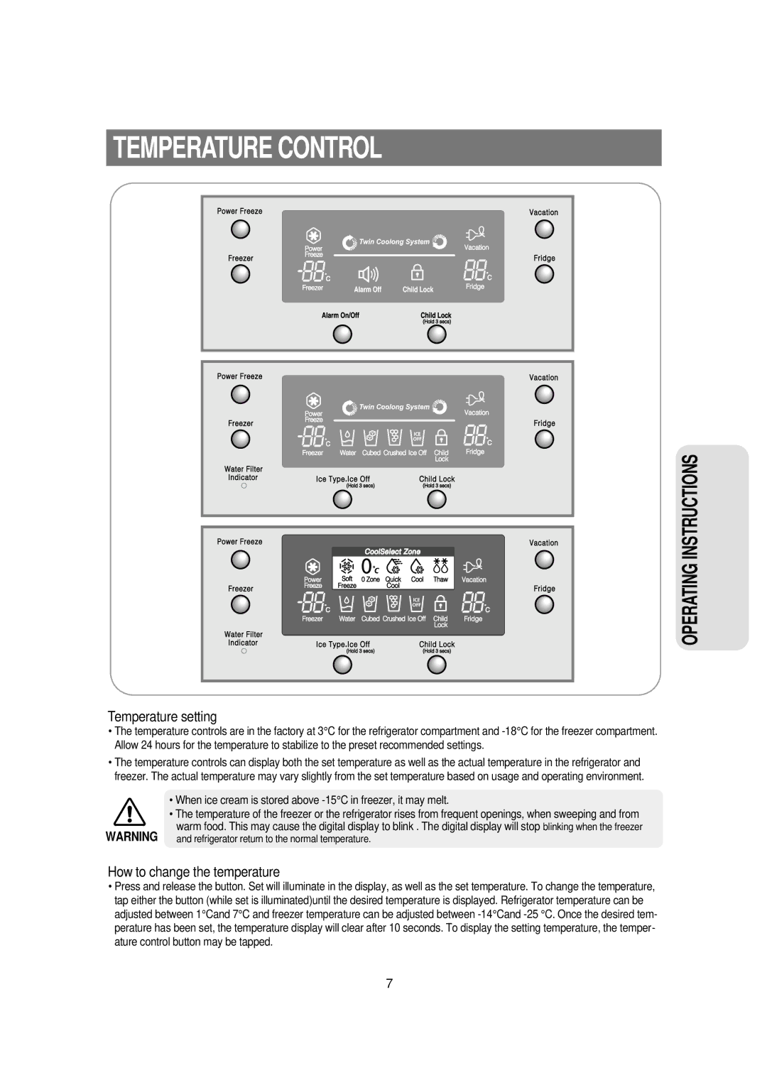 Samsung RSE8VPUS1/XET, RSE8NPPS1/XET, RSE8DZAS1/XET, RSE8JPPS1/XET, RSE8KPUS1/XET Temperature Control, Temperature setting 