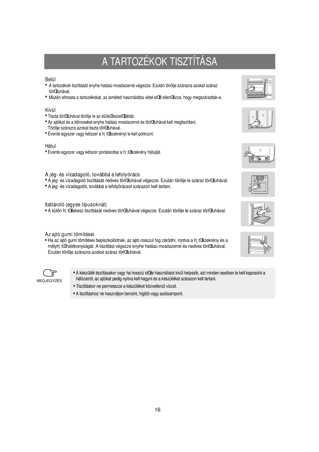 Samsung RSE8KPPS1/XEH, RSE8VPUS1/XET, RSE8KPUS1/XEH, RSE8DPPS1/XEH, RSE8KPUS1/XEO manual Tartozékok Tisztítása 