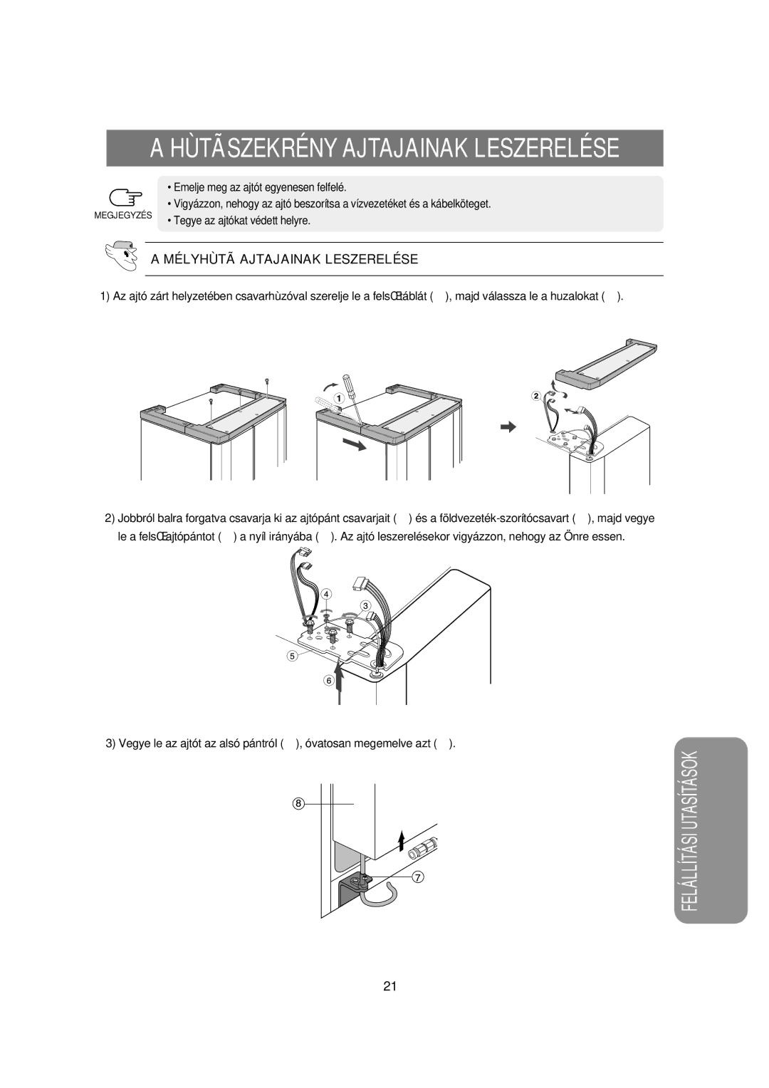 Samsung RSE8KPPS1/XEH, RSE8VPUS1/XET, RSE8KPUS1/XEH Hùtãszekrény Ajtajainak Leszerelése, Mélyhùtã Ajtajainak Leszerelése 