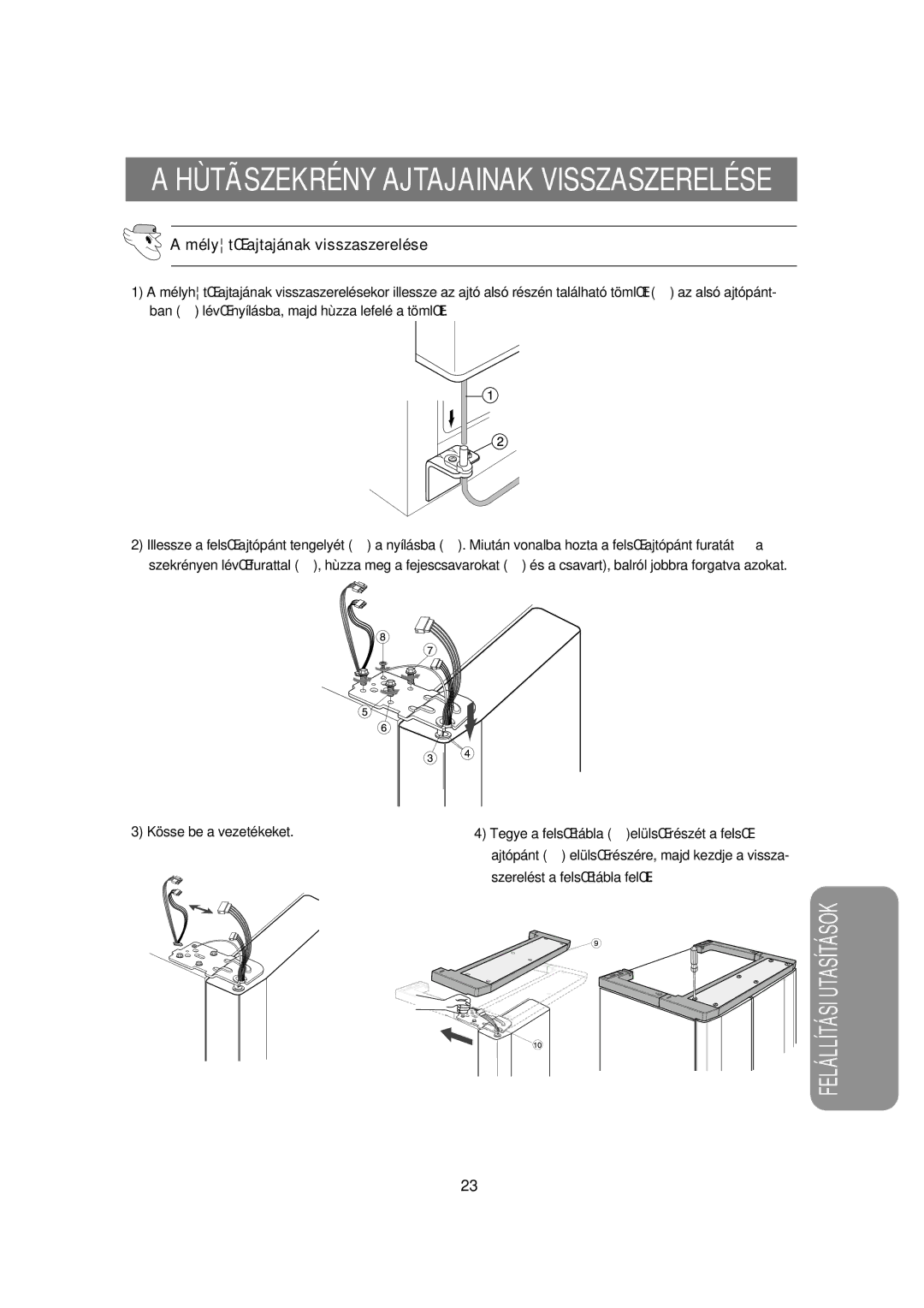 Samsung RSE8KPUS1/XEO, RSE8VPUS1/XET manual Hùtãszekrény Ajtajainak Visszaszerelése, MélytŒ ajtajának visszaszerelése 