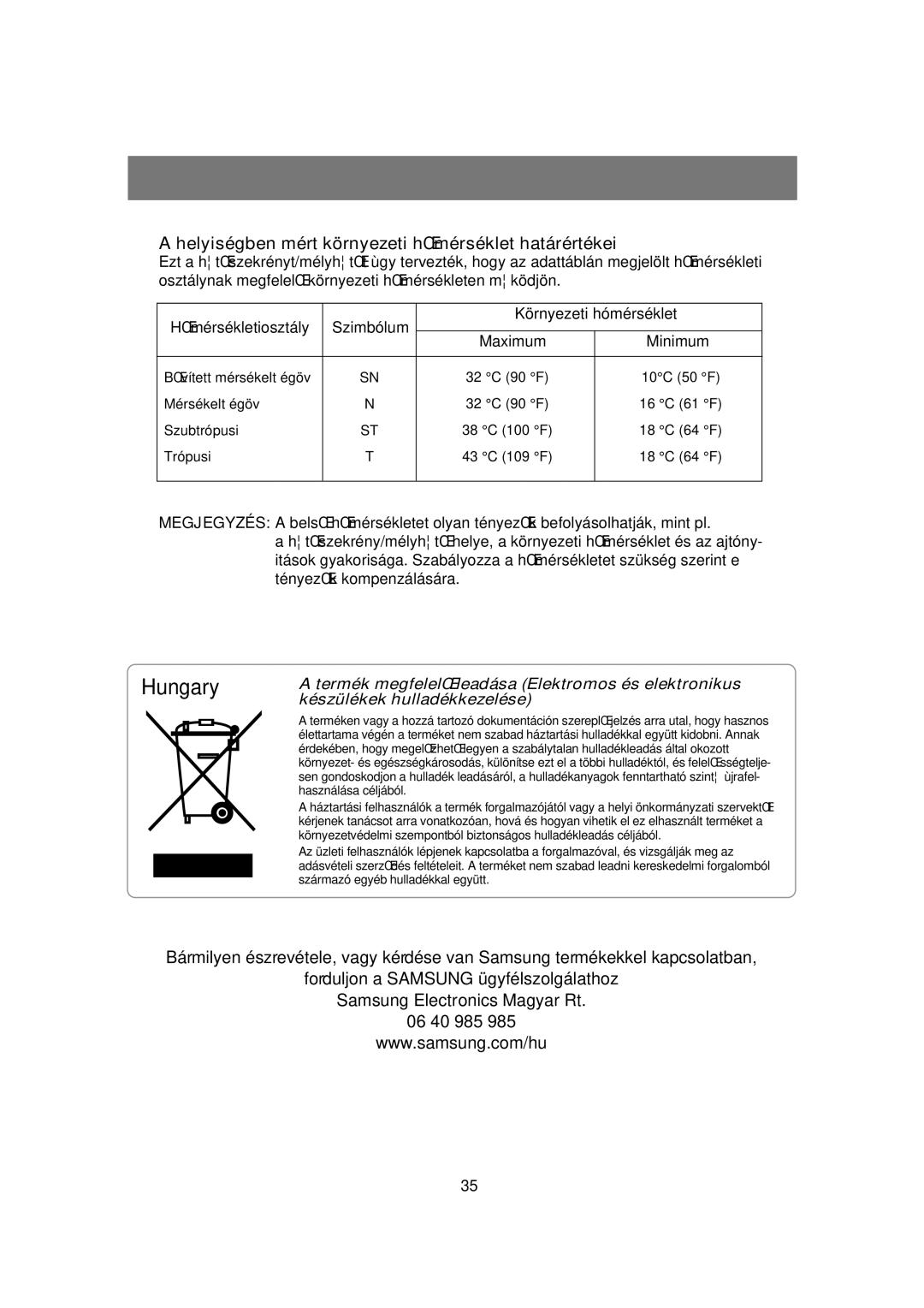 Samsung RSE8KPPS1/XEH, RSE8VPUS1/XET, RSE8KPUS1/XEH, RSE8DPPS1/XEH, RSE8KPUS1/XEO manual Hungary 