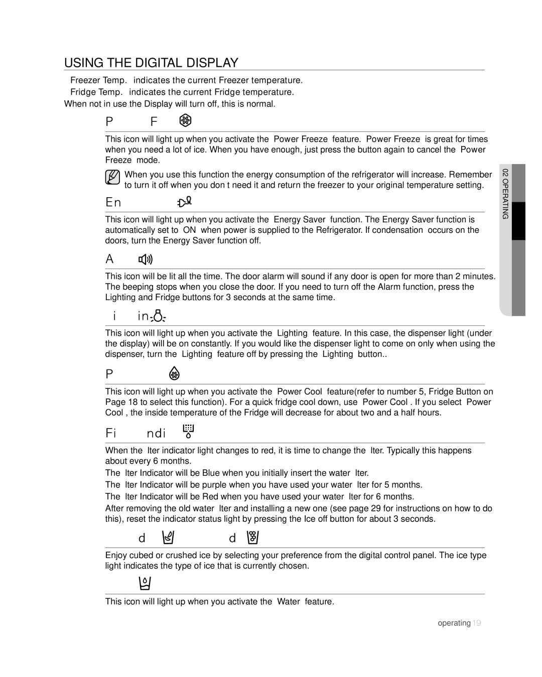 Samsung RSG257 user manual Using the digital display 