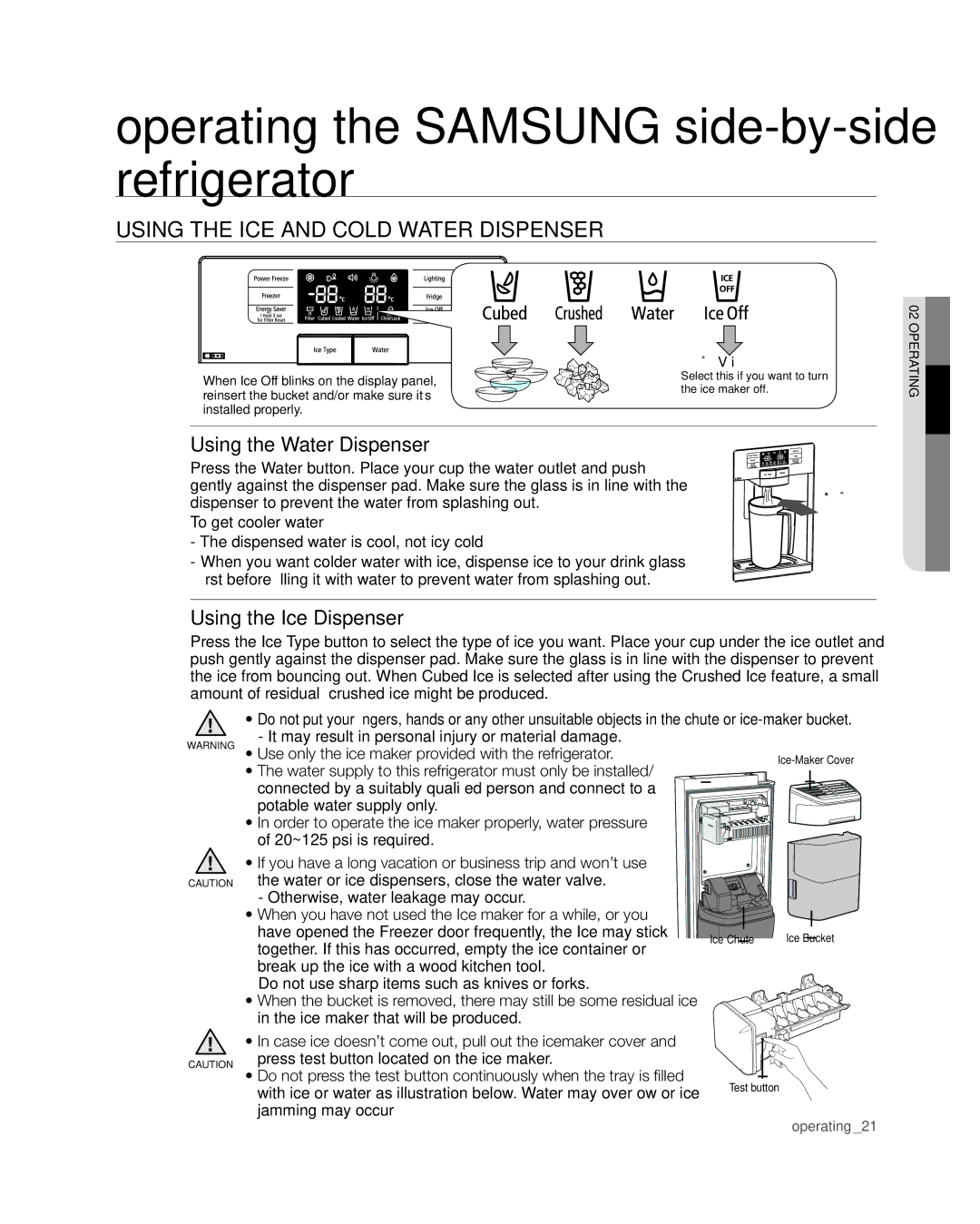 Samsung RSG257 user manual Using the ice and cold water dispenser, No Ice 