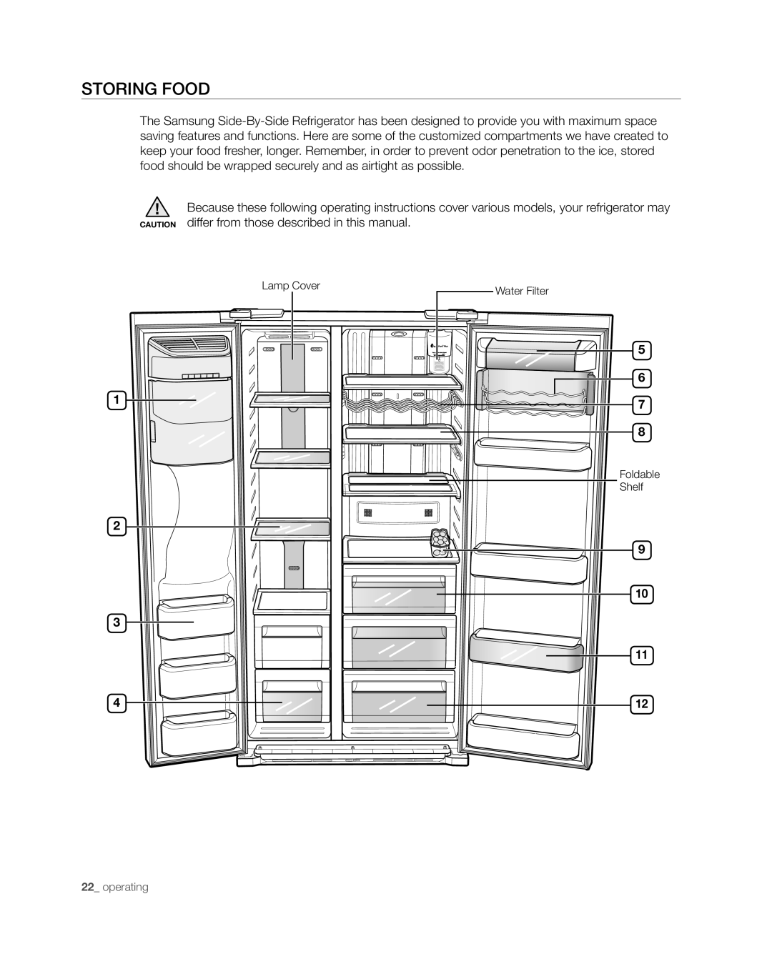 Samsung RSG257 user manual Storing food 