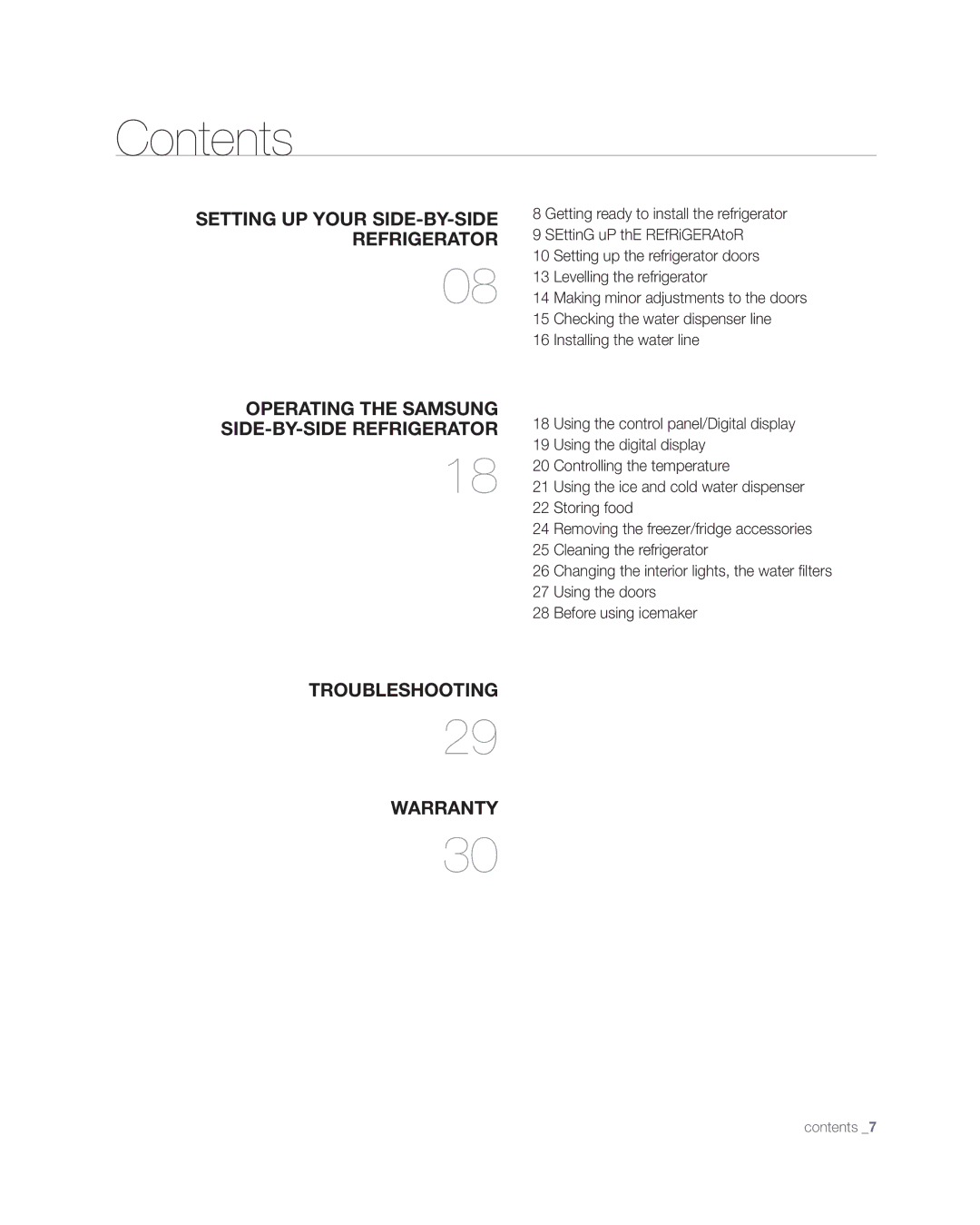 Samsung RSG257 user manual Contents 