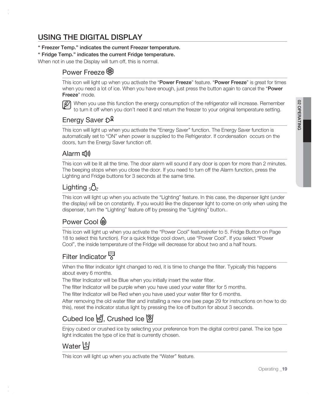 Samsung RSG257AA user manual Using the digital display 